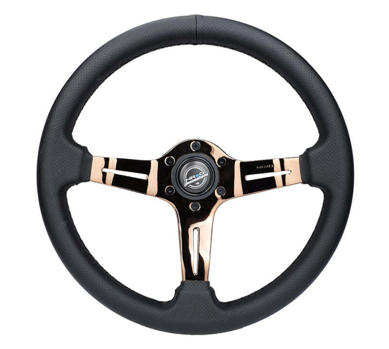 NRG Light Weight Gaming Steering Wheel - Splitz 350mm 3 Rose Gold Spokes Slits - Leather