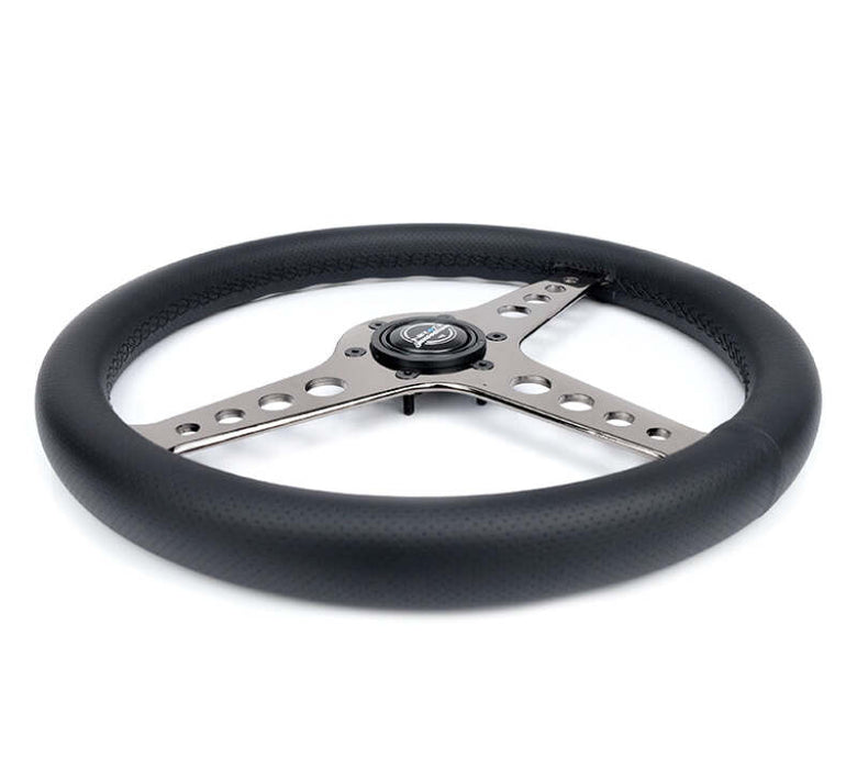 NRG Light Weight Gaming Steering Wheel - Driftz 350mm 3 Black Chrome Spokes Perforated Leather