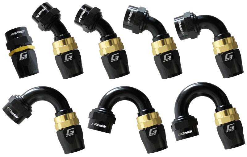 GReddy AN16 150 DEGREE HOSE END SWIVEL BLACK/GOLD ANODIZED