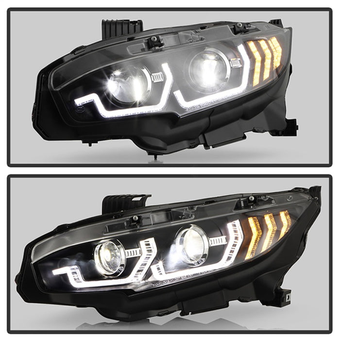 Honda Civic 16-20 LED Model High-Power LED Module Headlights - Black (PRO-YD-HC16LEDAP-SEQGR-BK)