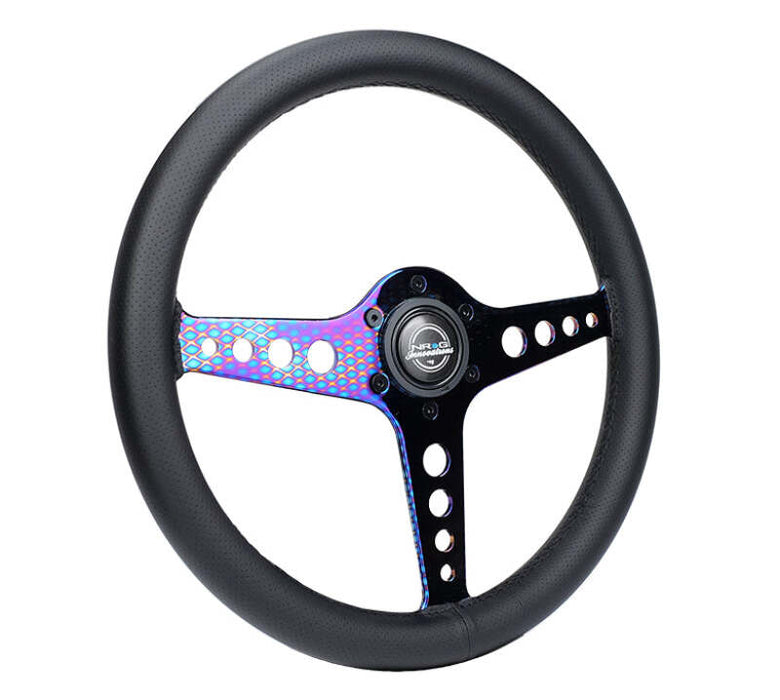 NRG Light Weight Gaming Steering Wheel - Driftz 350mm 3 NeoChrome Spokes Perforated Leather