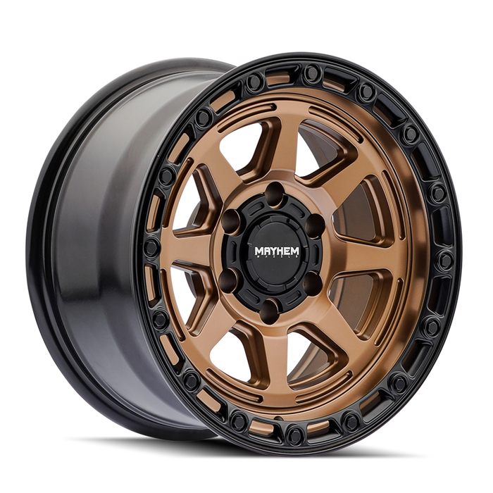 Mayhem 8306 Ridgeline 17x8.5 / 5x127 BP/ -6mm Offset / 78.1mm Hub Satin Bronze/Black Lip Wheel