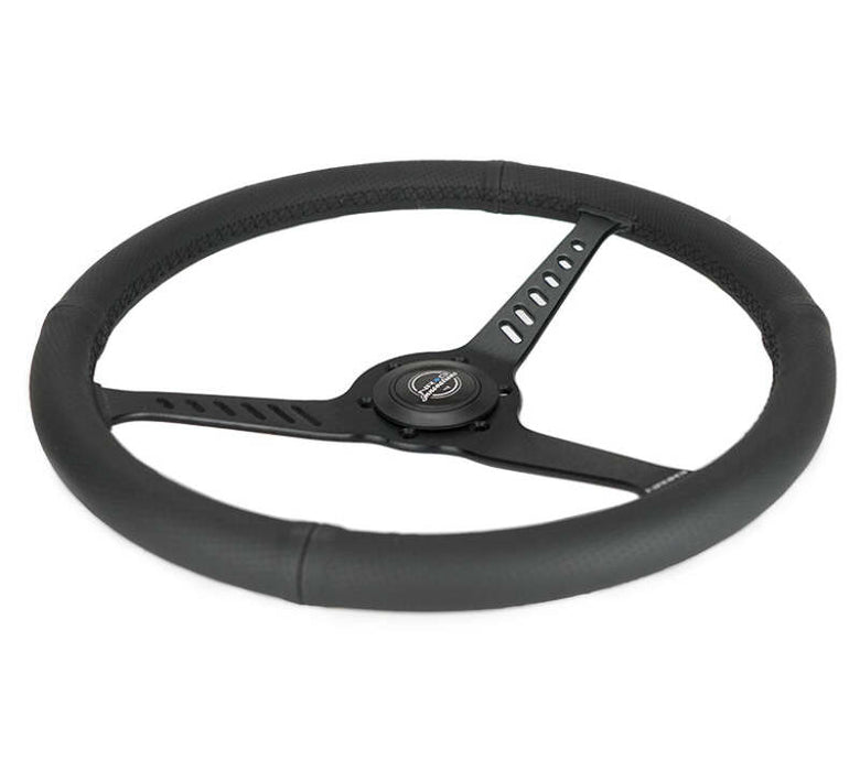 NRG Reinforced Stealth Wheel (380mm) 3 Spoke Center 1in Deep Dish - Perforated Leather Black Stitch