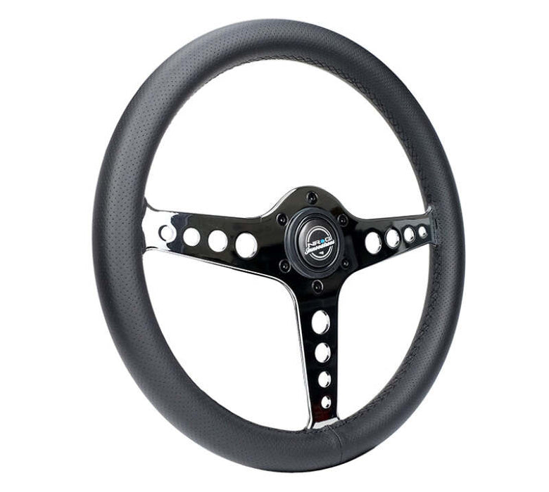 NRG Light Weight Gaming Steering Wheel - Driftz 350mm 3 Chrome Spokes Perforated Leather