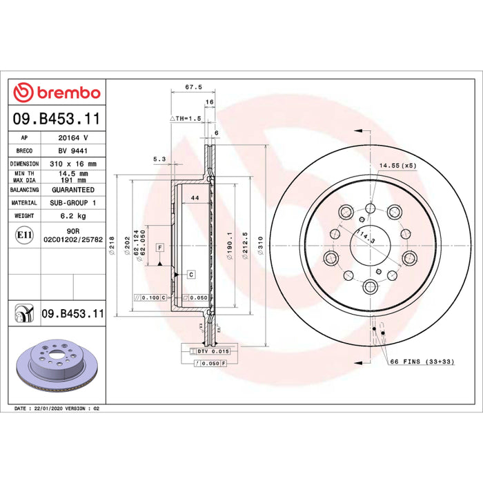 Brembo OE 01-06 Lexus LS430 UV Coated Brake Disc - Rear
