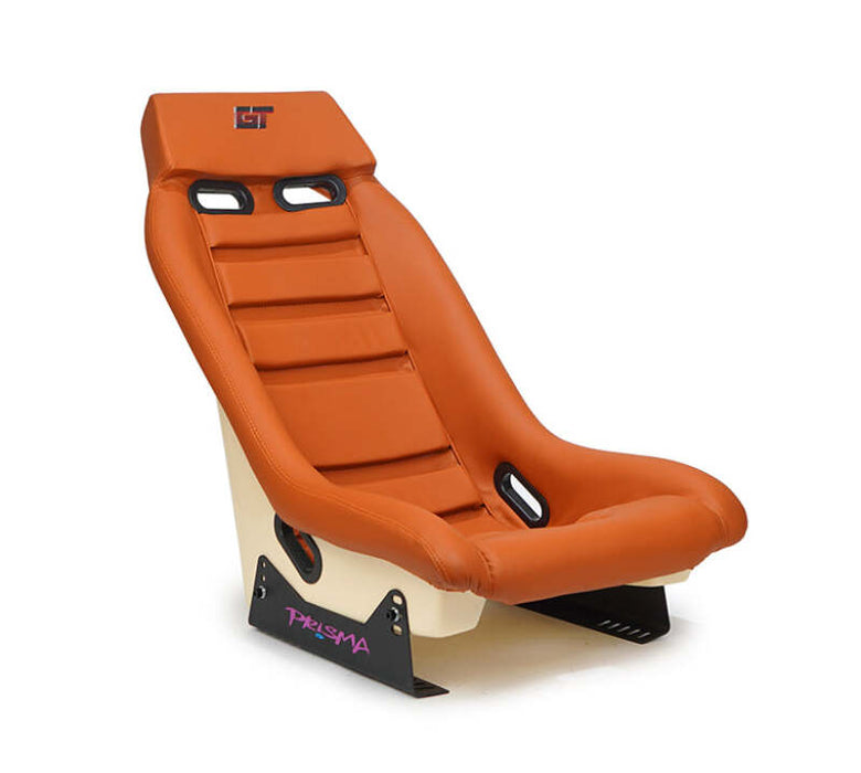 NRG GT Retro Bucket Seat - Brown PVC Leather Brown Stitching Off-White Fiberglass Back