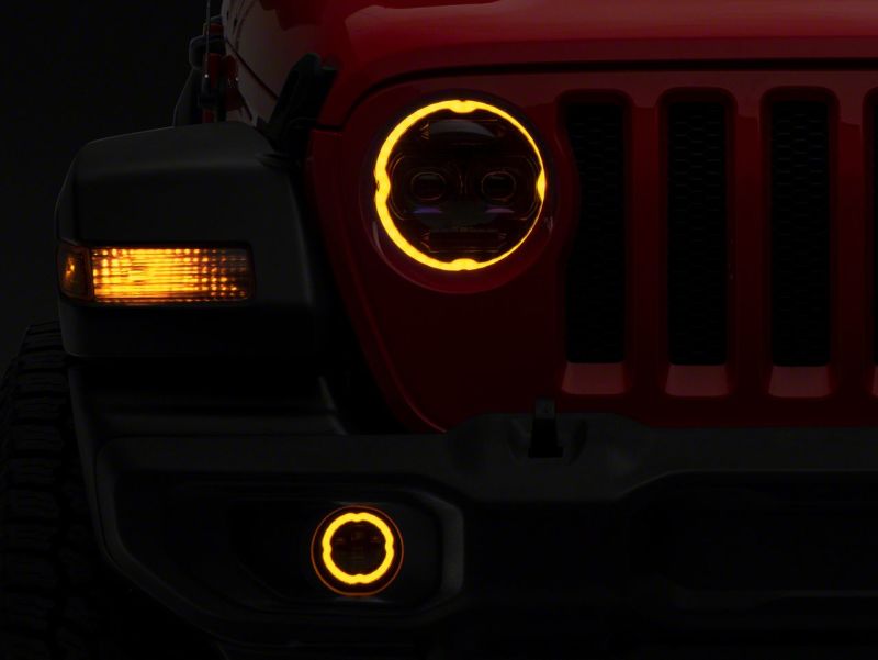 Raxiom 18-23 Jeep Wrangler JL Axial Series 9-In Angel Eye LED Headlights- Black Housing (Clear Lens)