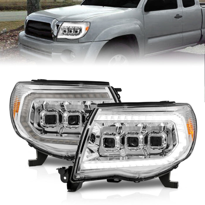 ANZO 05-11 Toyota Tacoma LED Projector Headlights w/Light Bar Swtchbk Seq. Chrome w/Initiation Light