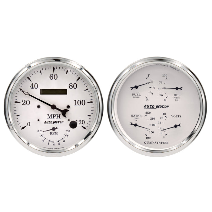 Auto Meter Old Tyme White Quad & Tach/Speedo 5in. - 2 Pc.