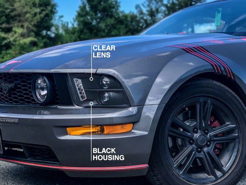 Raxiom 05-09 Ford Mustang Excluding GT500 LED Halo Projector Headlights- Black Housing (Clear Lens)