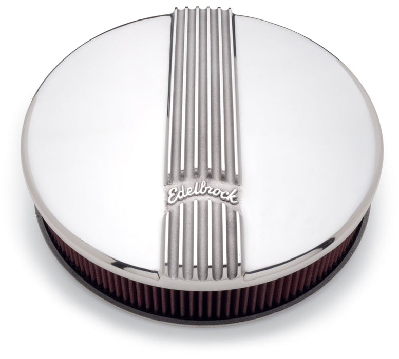 Edelbrock Air Cleaner Classic Series Round Aluminum Top Cloth Element 14In Dia X 3 9In Polished