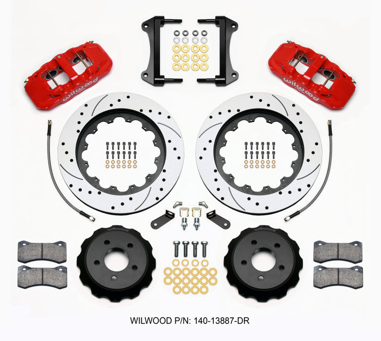 Wilwood AERO6 Front Hat Kit 15.00 Drilled Red 15-23 Mustang w/Lines