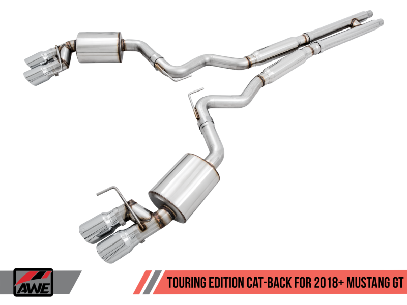 AWE Tuning 2018+ Ford Mustang GT (S550) Cat-Back Exhaust - Touring Edition (Quad Diamond Black Tips)