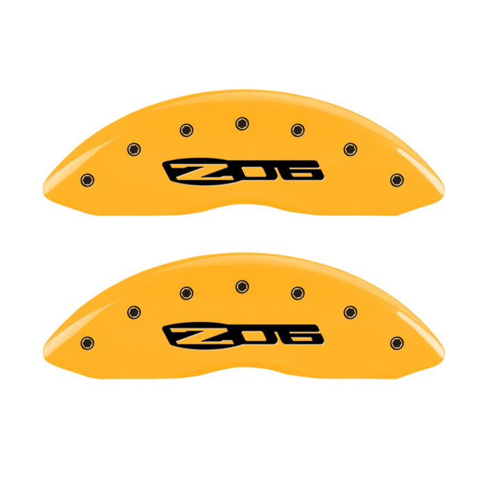 MGP 4 Caliper Covers Engraved Front C6/Corvette Engraved Rear C6/Z06 Yellow finish black ch