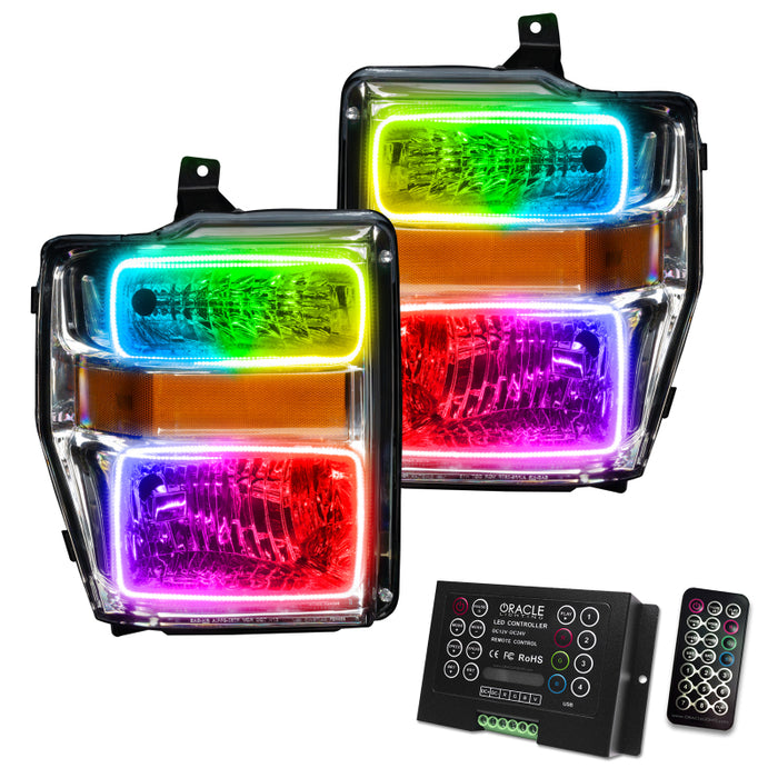 Oracle 08-10 Ford F250 Pre-Assembled Halo Headlights - Chrome Housing - w/ 2.0 Controller