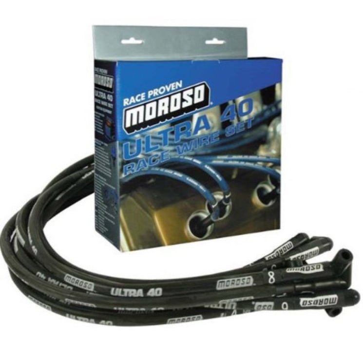 Moroso Chevrolet Small Block Ignition Wire Set - Ultra 40 - Sleeved - Non-HEI - 90 Degree - Black