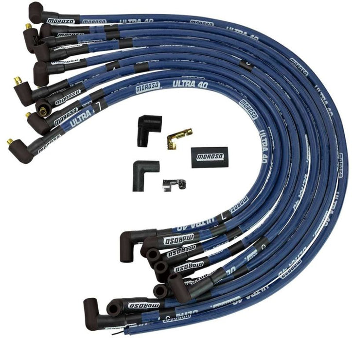 Moroso Chevrolet Small Block Ignition Wire Set - Ultra 40 - Sleeved - Non-HEI - 90 Degree - Blue