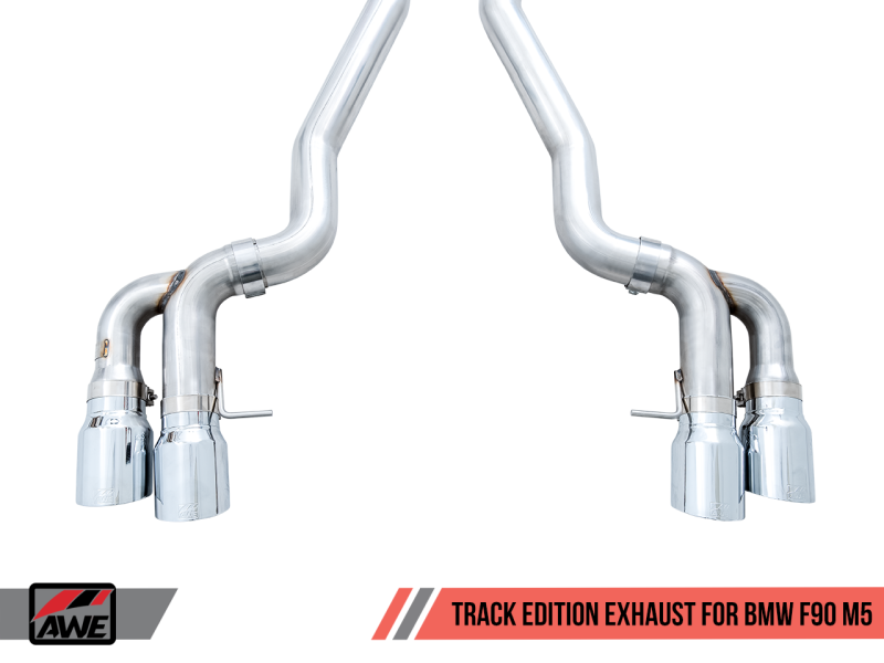 AWE Tuning 18-19 BMW M5 (F90) 4.4T AWD Axle-Back Exhaust - Track Edition (Chrome Silver Tips)