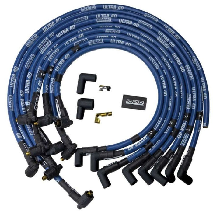 Moroso Chevrolet Big Block Ignition Wire Set - Ultra 40 - Sleeved - Non-HEI - Crab - 90 Degree -Blue