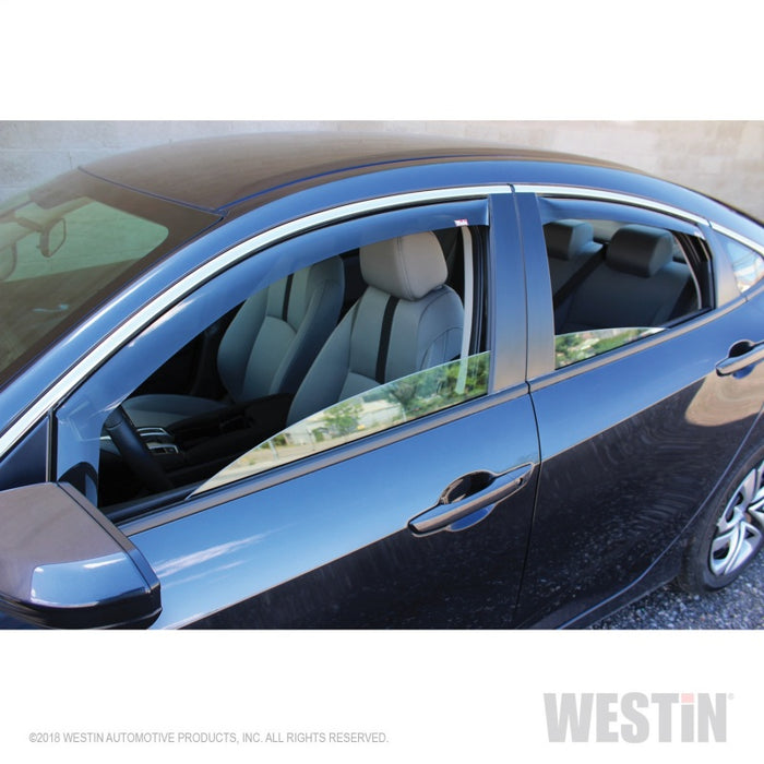Westin 2016-2018 Honda Civic Sedan Wade In-Channel Wind Deflector 4pc - Smoke