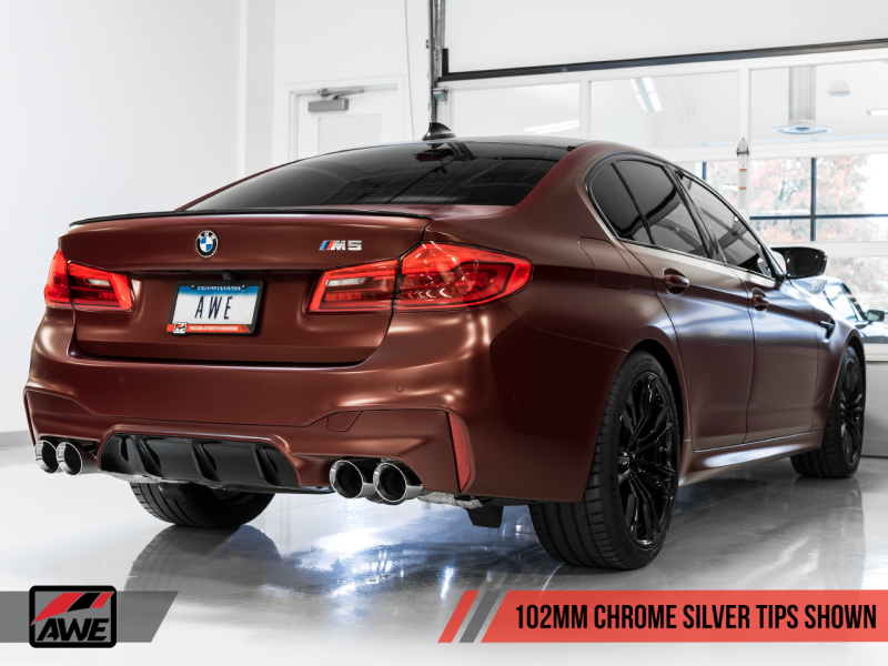 AWE Tuning 18-19 BMW M5 (F90) 4.4T AWD Axle-Back Exhaust - Track Edition (Chrome Silver Tips)