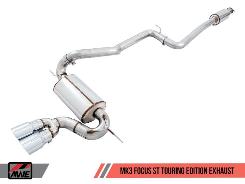 AWE Tuning Ford Focus ST Touring Edition Cat-Back Exhaust - Resonated - Diamond Black Tips