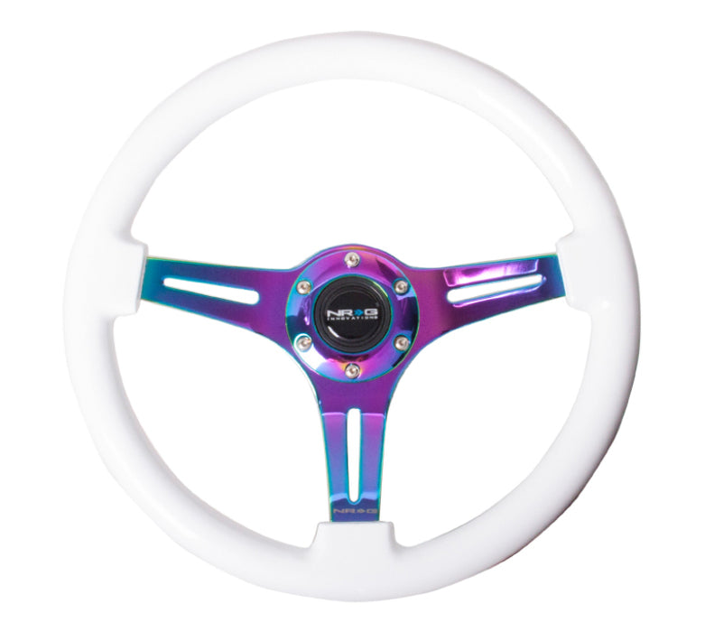 NRG Classic Wood Grain Steering Wheel (350mm) White Paint Grip w/Neochrome 3-Spoke Center