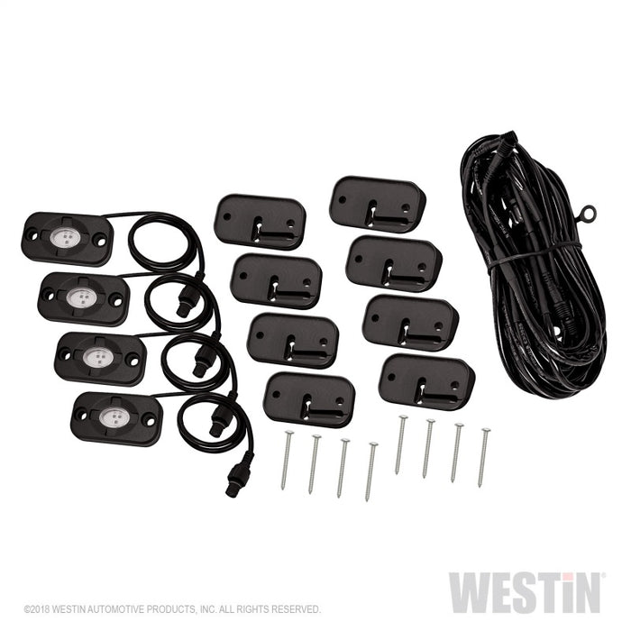 Westin Universal LED Rock Light Kit - 4 Lights - 14ft 9in Wiring Harness & Switch - Black