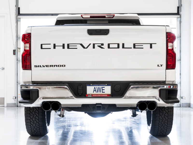 AWE Tuning 4th Gen GM 1500 5.3L 0FG Cat-Back Split Rear Exit (w/ Bumper Cutouts) - Quad Diamond Tips