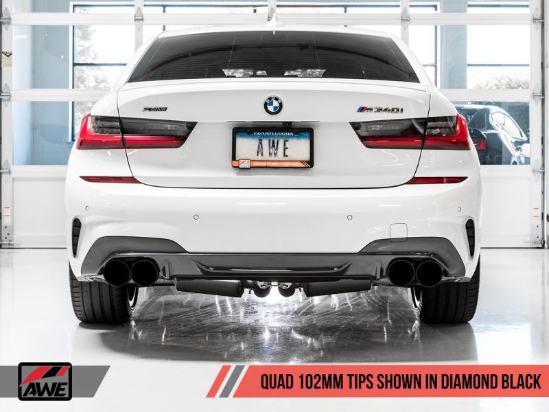 AWE Tuning 2019+ BMW M340i (G20) Non-Resonated Touring Edition Exhaust - Quad Diamond Black Tips