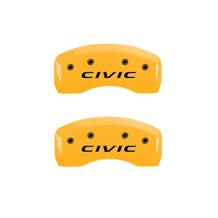MGP 4 Caliper Covers Engraved Front 2016/CIVIC Engraved Rear 2016/CIVIC Yellow finish black ch