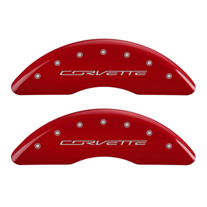 MGP 4 Caliper Covers Engraved Front Corvette C7 Engraved Rear Z51/2015 Red finish silver ch