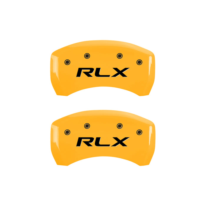 MGP 4 Caliper Covers Engraved Front Acura Engraved Rear RLX Yellow finish black ch
