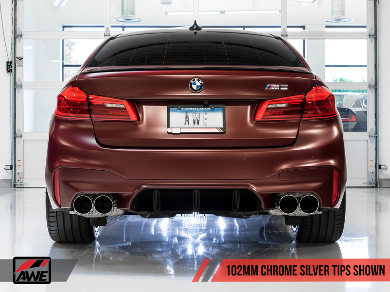 AWE Tuning 18-19 BMW M5 (F90) 4.4T AWD Axle-Back Exhaust - Track Edition (Chrome Silver Tips)