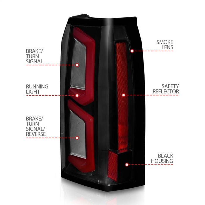 ANZO 2015-2020 Chevrolet Tahoe LED Tail Lights w/ Light Bar Black Housing Smoke Lens