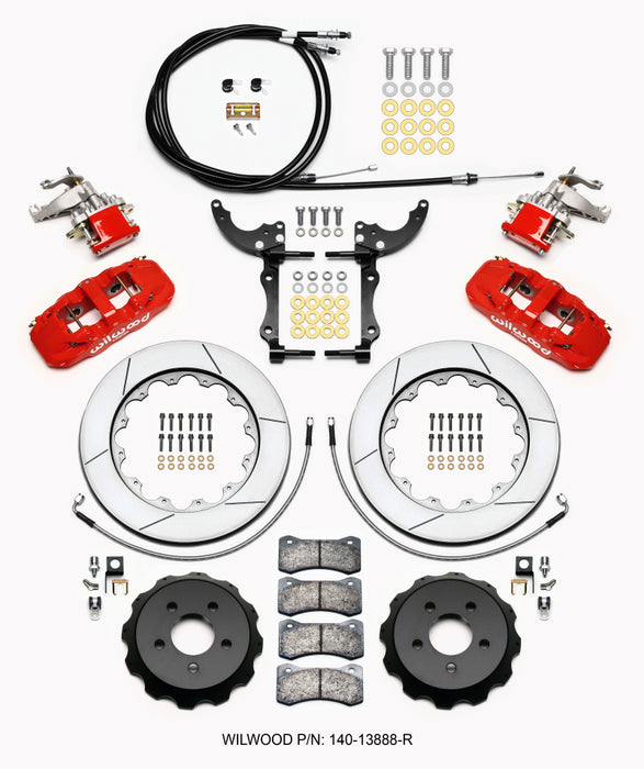 Wilwood AERO4 / MC4 Rear Kit 14.00 Red 15-23 Mustang w/Lines & Cables