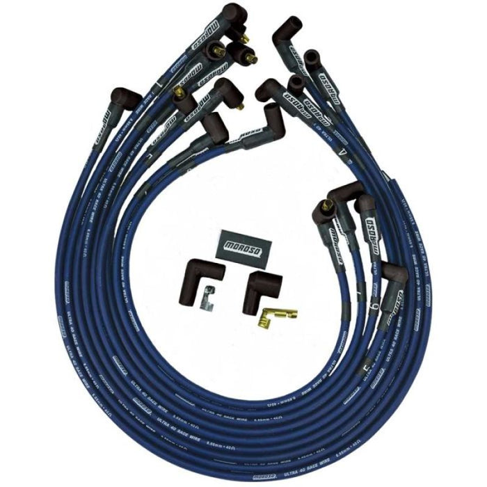 Moroso Chevrolet Small Block Ignition Wire Set - Ultra 40 - Unsleeved - Non-HEI - Under Header -Blue