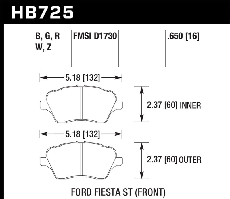 Hawk 2014 Ford Fiesta ST DTC-60 Front Brake Pads