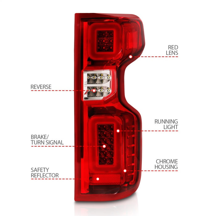 ANZO 19-21 Chevy Silverado Work Truck Full LED Taillights Chrome Housing Red Lens G2(w/C light Bars)