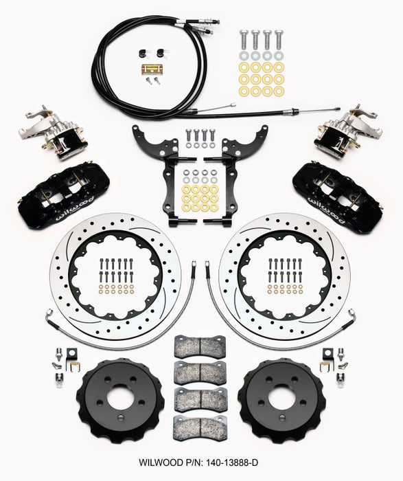 Wilwood AERO4 / MC4 Rear Kit 14.00 Drilled 15-23 Mustang w/Lines & Cables