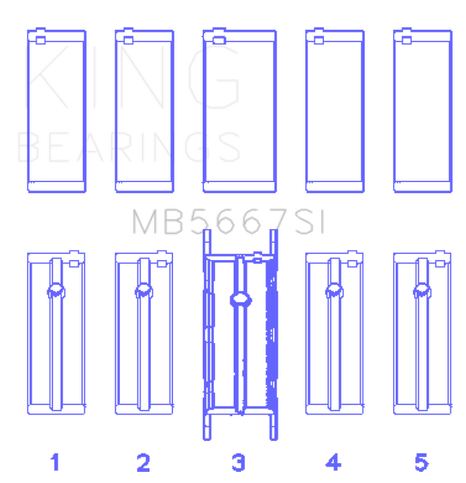 King Engine Bearings Mini W10B16A/W11B16A Silicon Bi-Metal Aluminum Main Bearing Set - Size +0.25mm