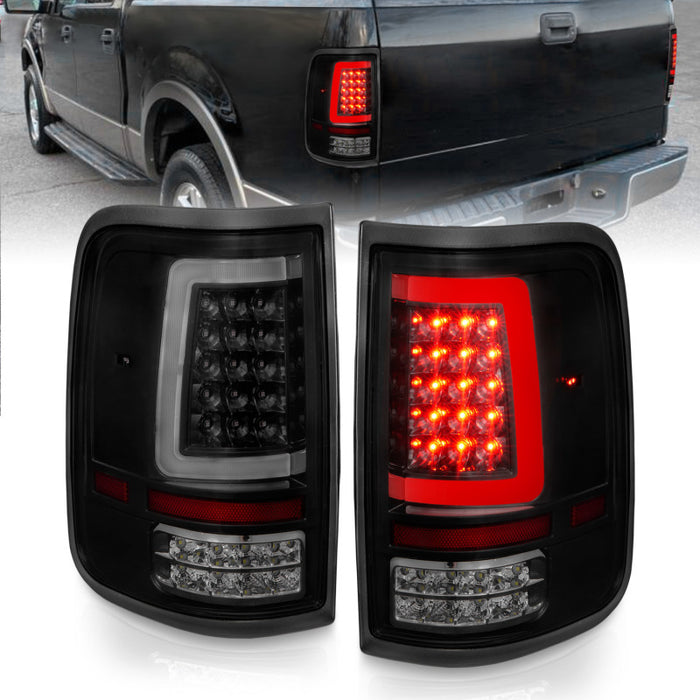 ANZO 2004-2006 Ford F-150 LED Tail Lights w/ Light Bar Black Housing Smoke Lens