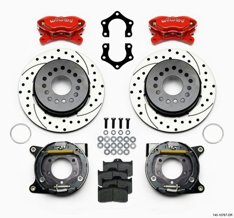 Wilwood Forged Dynalite P/S Park Brake Kit Drilled Red Mopar/Dana 2.50in Off w/Snap Ring Bearing