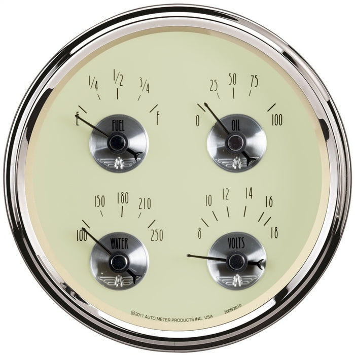 AutoMeter Gauge Quad 5in. 240 Ohm(e) to 33 Ohm(f) Elec Prestige Antique. Ivory