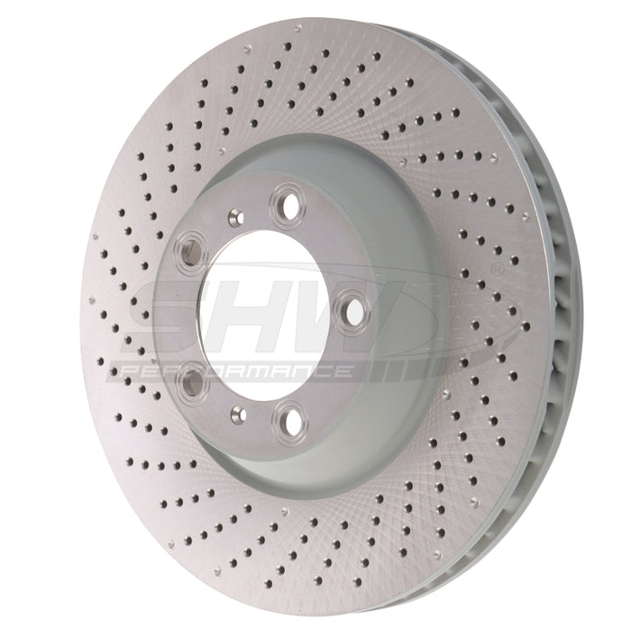 SHW 09-13 Porsche 911 Turbo w/Center Lock w/o Ceramics Left Front Drill-Dimp MB Rotor (99735140502)