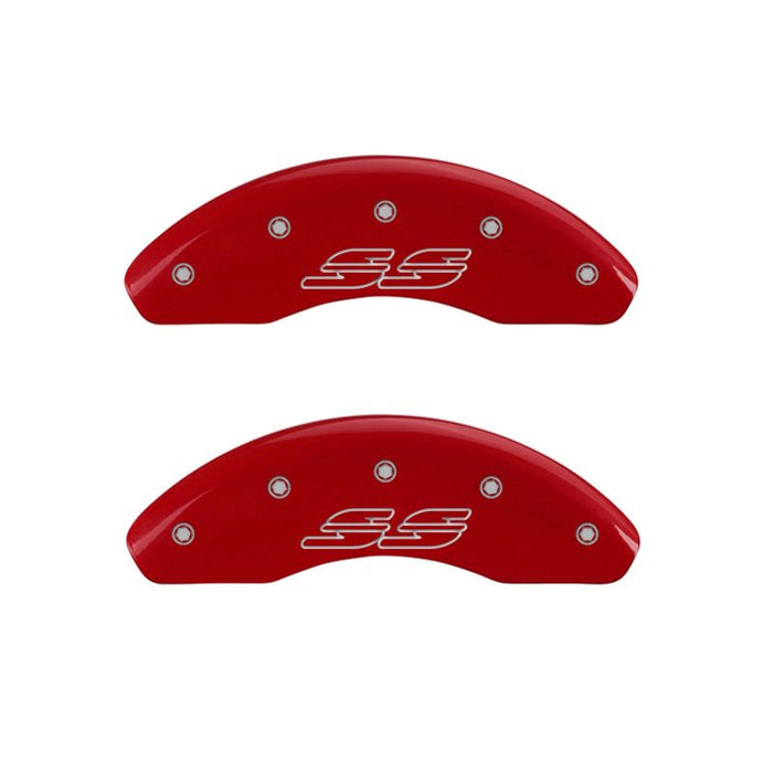 MGP 4 Caliper Covers Engraved Front & Rear Impala style/SS Red finish silver ch
