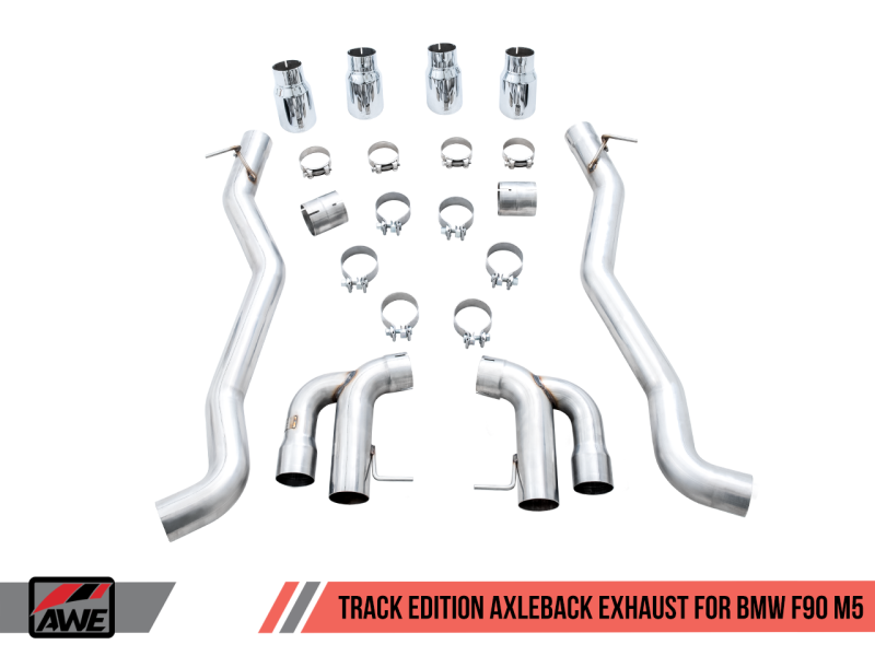 AWE Tuning 18-19 BMW M5 (F90) 4.4T AWD Axle-Back Exhaust - Track Edition (Chrome Silver Tips)