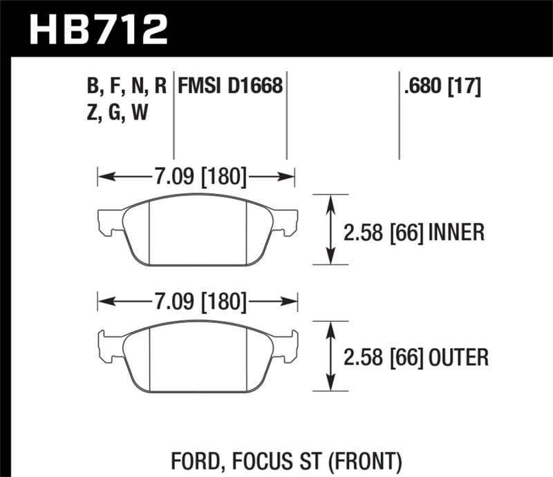 Hawk 13 Ford Focus Performance Ceramic Front Street Brake Pads