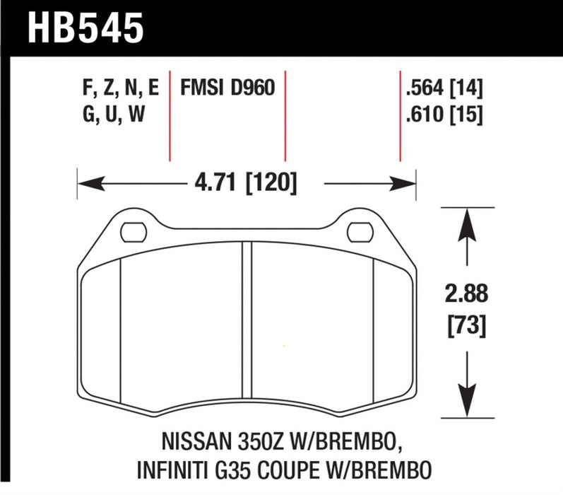Hawk 04-09 Infiniti G35 3.5L Base Brembo Brakes OE Incl. Pin Clips Shims Front ER-1 Brake Pads