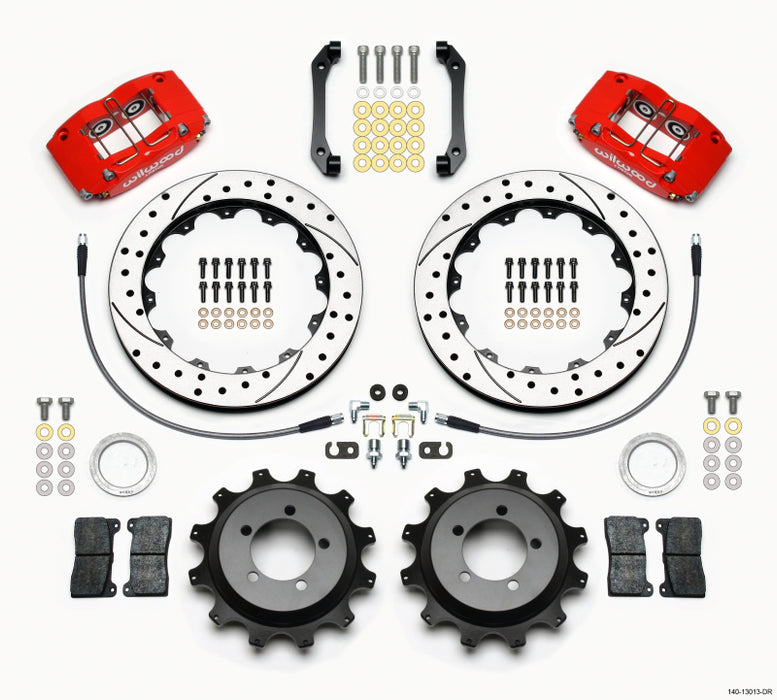 Wilwood Dynapro Radial Rear Kit 12.88in Drilled Red 2006-2007 Subaru WRX w/Lines